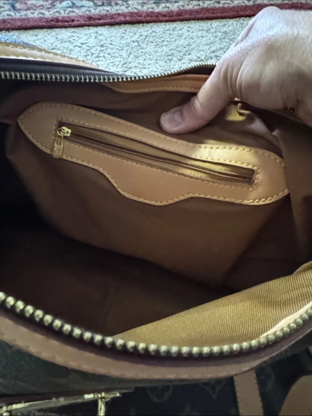 Faux LV Monogram Top-Handle Satchel in Brown & Tan - Picture 8 of 13